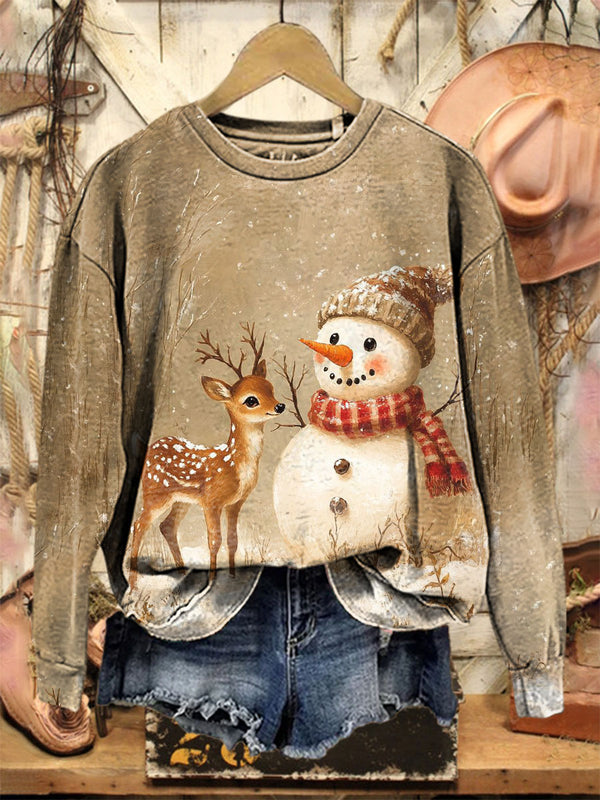 Christmas Moose Art Print Casual Sweatshirt