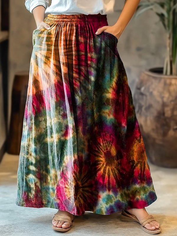 Women's Gradient Tie-Dye Art Print Cotton Skirt