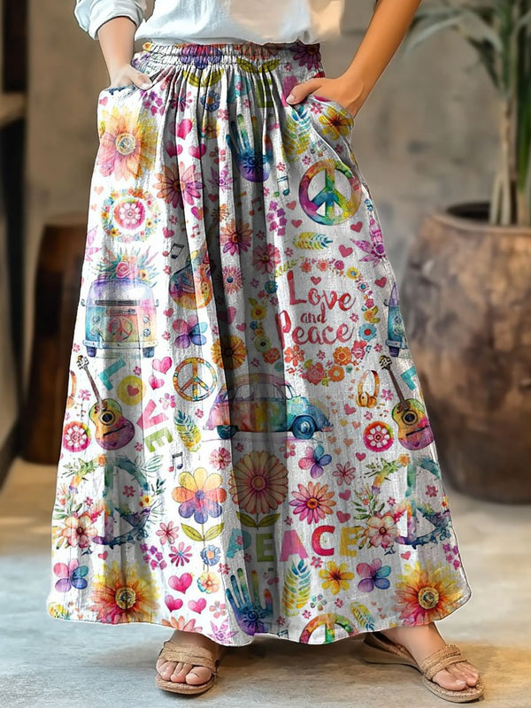 Women's Hippie Car Floral Art Print Cotton Skirt