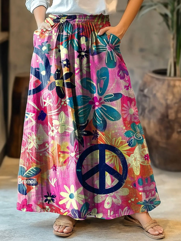 Women's Hippie Floral Art Print Cotton Skirt