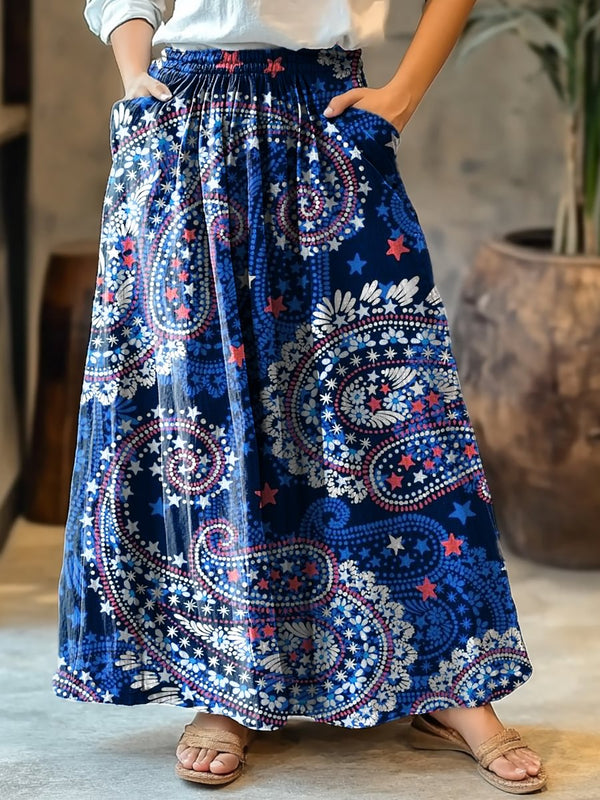 Women's Retro Ethnic Pattern Art Print Cotton Skirt