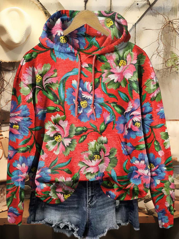 Vintage Floral Print Casual Sweatshirt