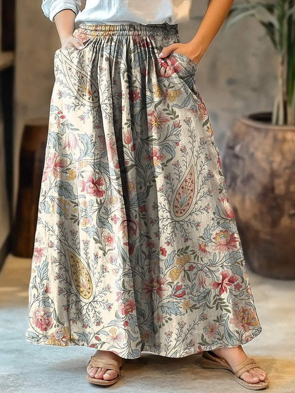 Retro Paisley Flowers Print Women's Cotton Skirt