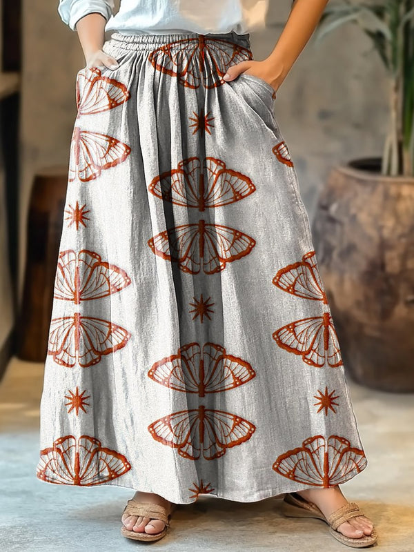 Women's Vintage Butterfly Art Print Cotton Skirt