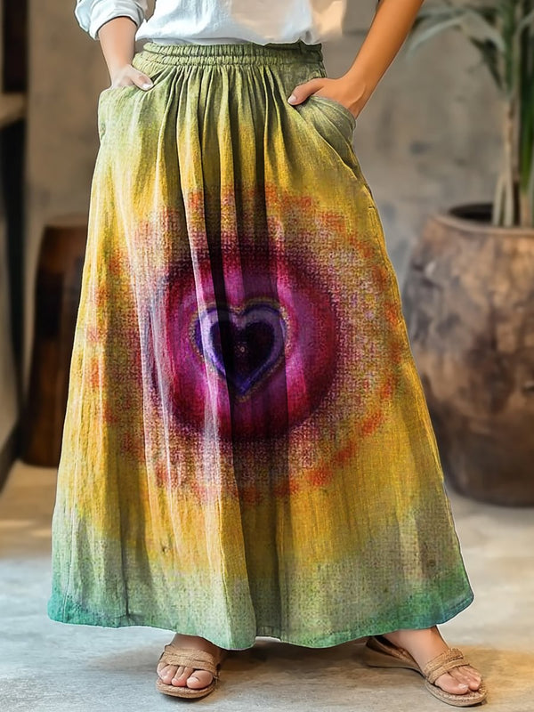 Women's Colorful Heart Tie Dye Art Print Cotton Skirt