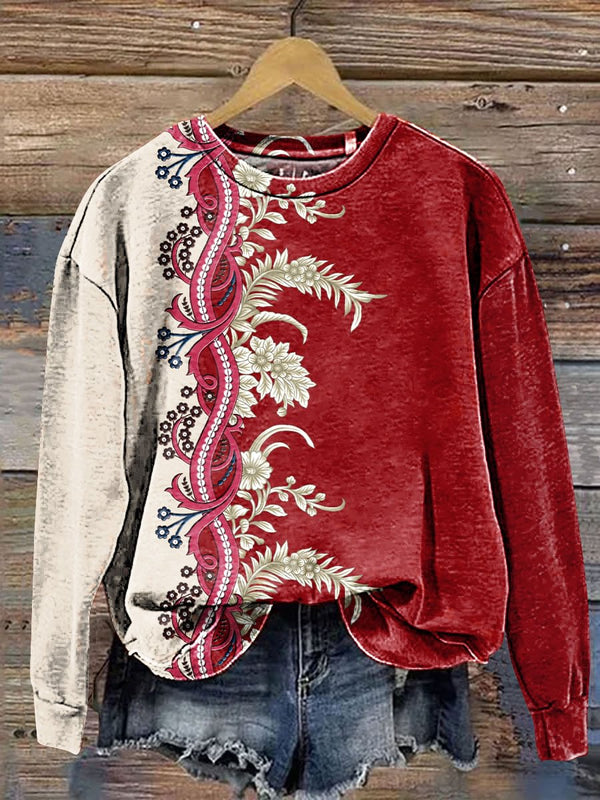 Vintage Flower Art Print Casual Sweatshirt