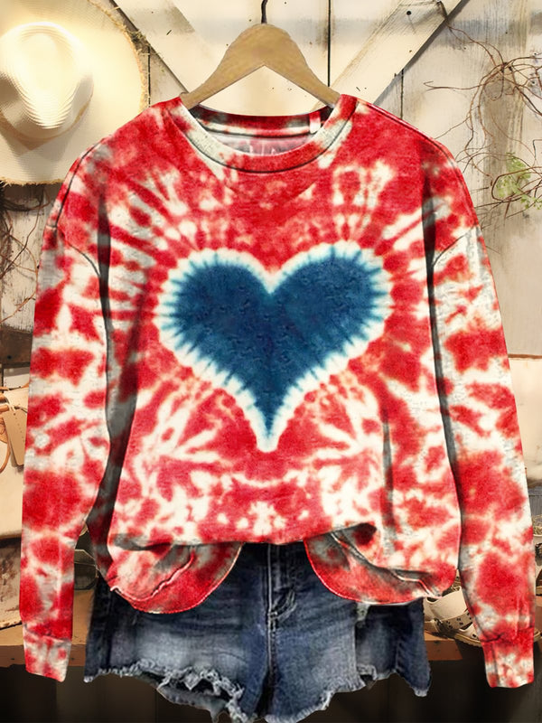 Blue Heart Tie Dye Art Print Casual Sweatshirt