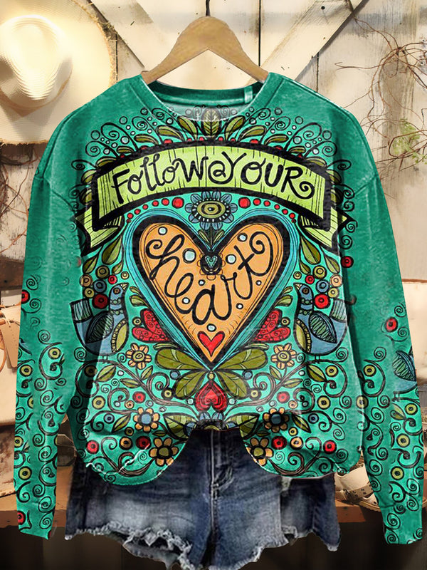 Bohemian Heartbeat: Follow Your Heart Artistic Sweatshirt