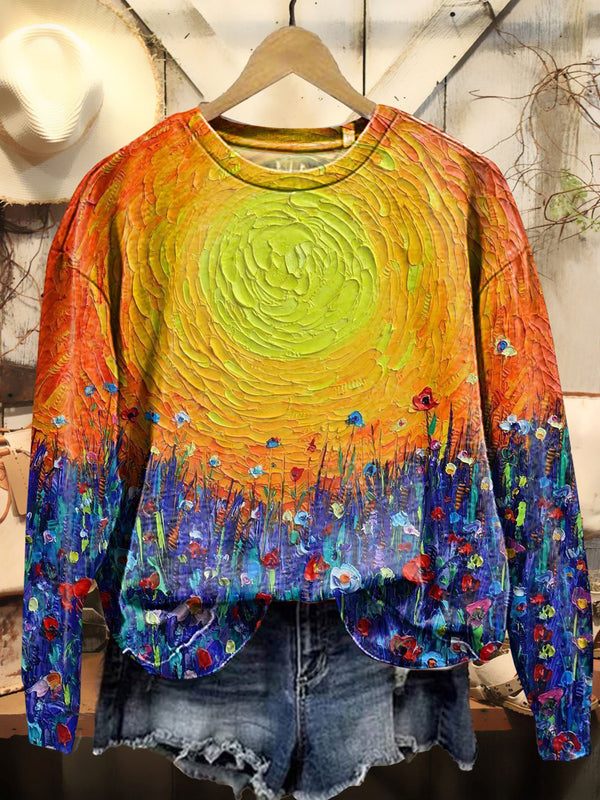 Sunset Serenity Vibrant Floral Impressionist Sweatshirt