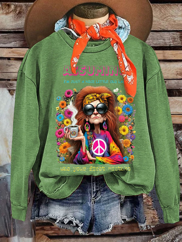 Floral Colorful Peace Symbol Long Sweatshirt