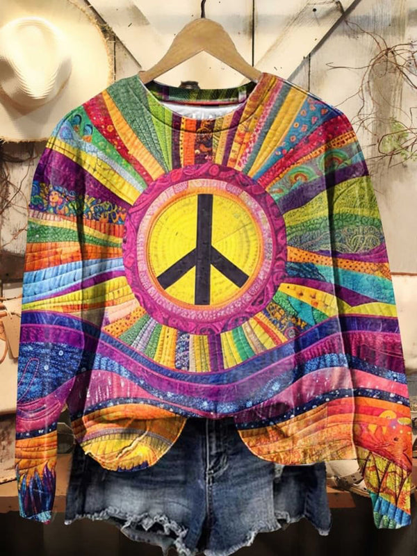 Colourful Peace Symbol Print Casual Long Sleeve Sweatshirt