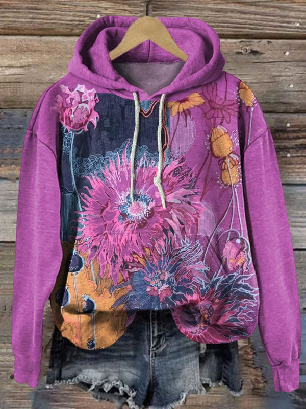 Vintage Colorful Floral Casual Long Sweatshirt