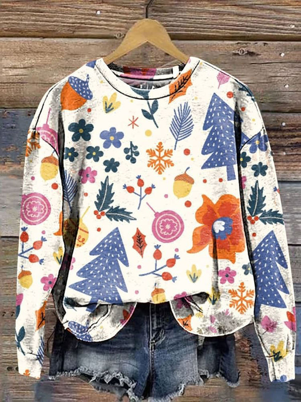 Women's Colourful Floral Botanical Casual Long Sleeve Sweatshirt