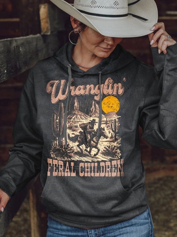 Vintage Western Cowboy Style Hooded Sweatshirt