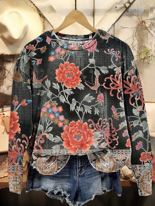 Women's Vibrant Floral Botanical Casual Long Sleeve Sweatshirt