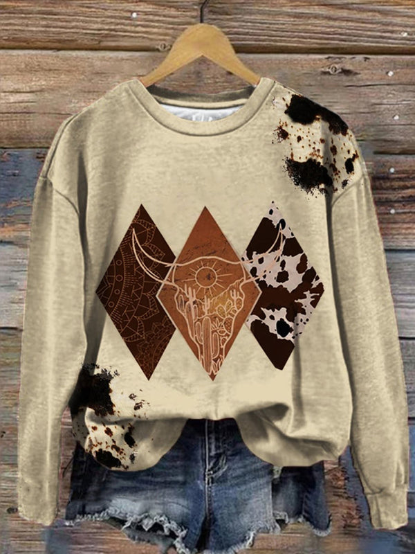 Boho Bull Skull Shirt Long Sleeve Top