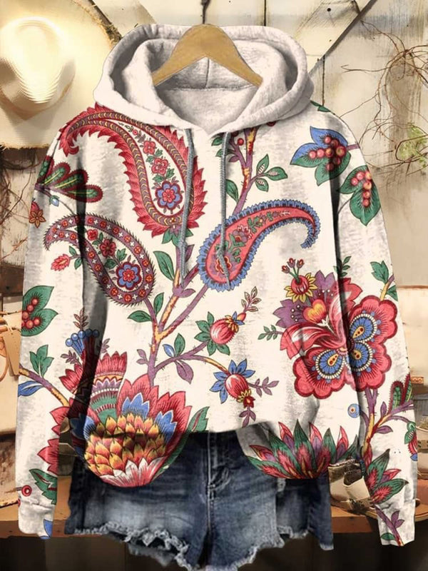 Paisley Floral Casual Hooded Sweatshirt