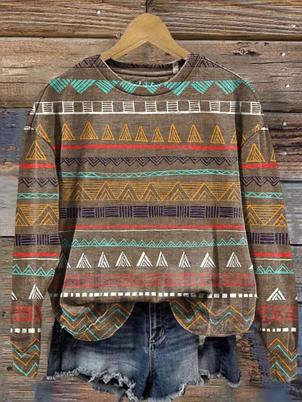 Western Wear Style Aztec Pattern Long Sleeve Sweatshirt