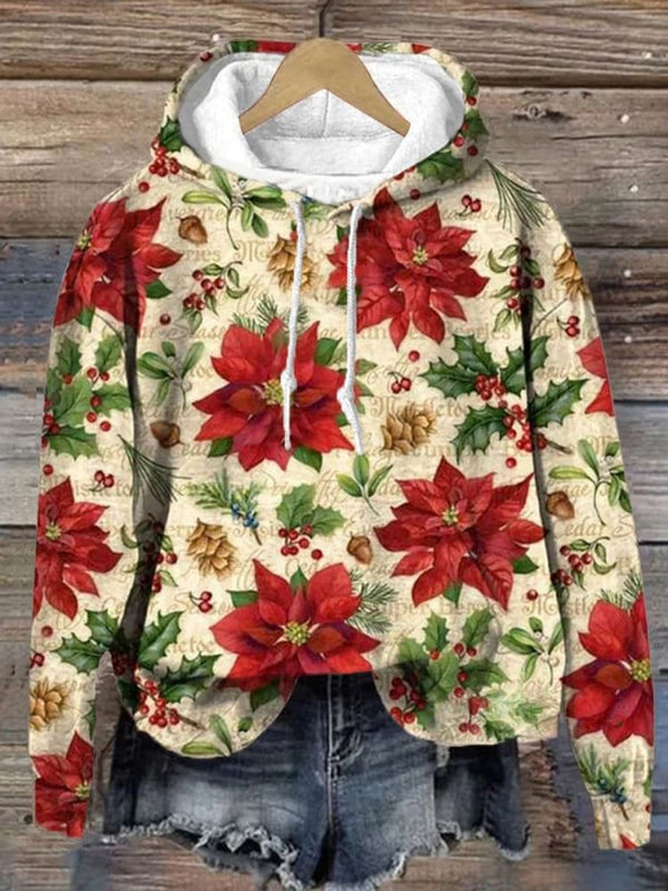 Vintage Rose Floral Casual Hooded Sweatshirt