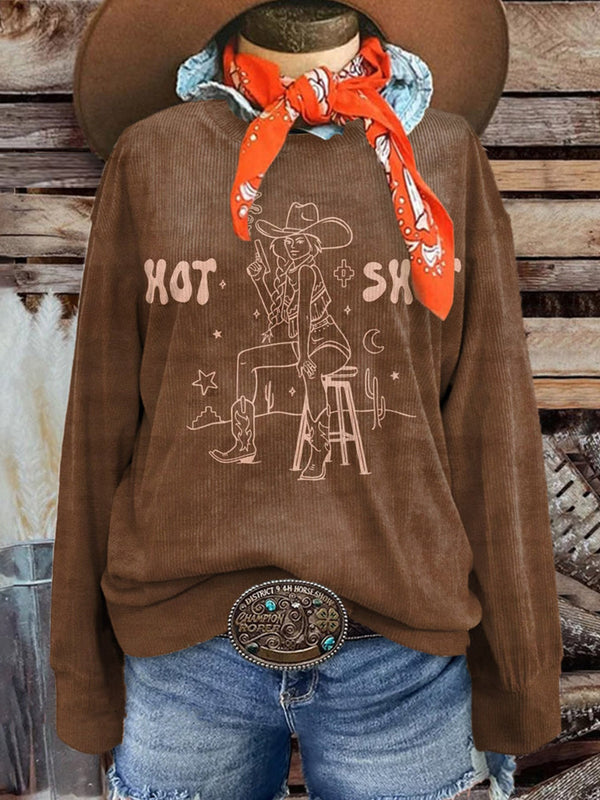 Western Cowboy Pattern Printed Casual Long Sweatshirt