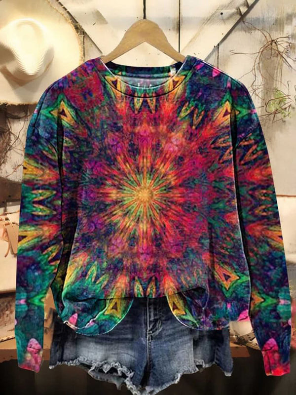 Multicolour Rainbow Pattern Print Casual Long Sleeve Top