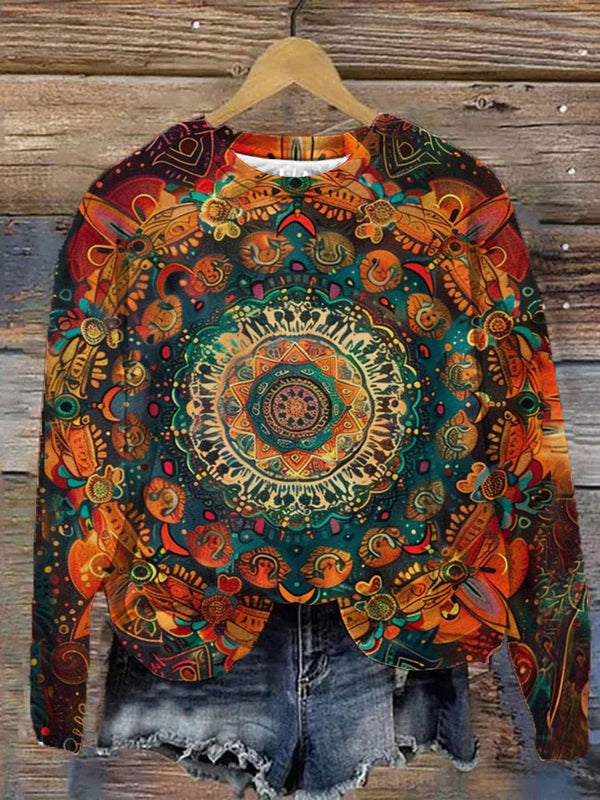 Vintage Ethnic Pattern Printed Long Sleeve Casual Top