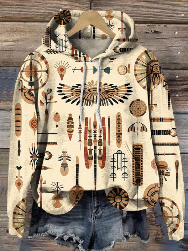 Native American Symbols Long Sleeve Printed Hoodie