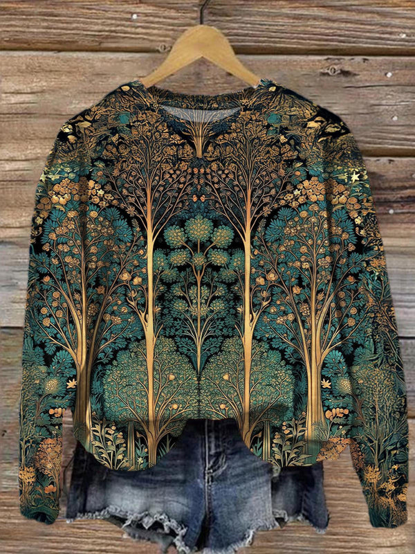 Women's Retro Plants Printed Long Sleeve Casual Top