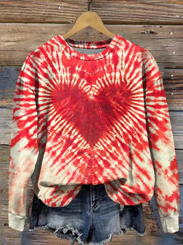 Heart Tie Dye Print Long Sleeve Casual Top