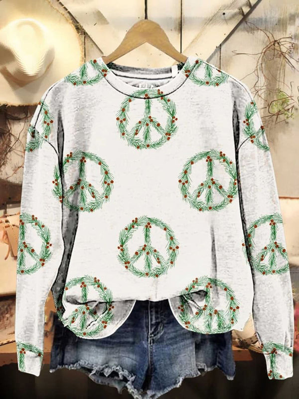 Peace Sign Printed Long Sleeve Casual Top