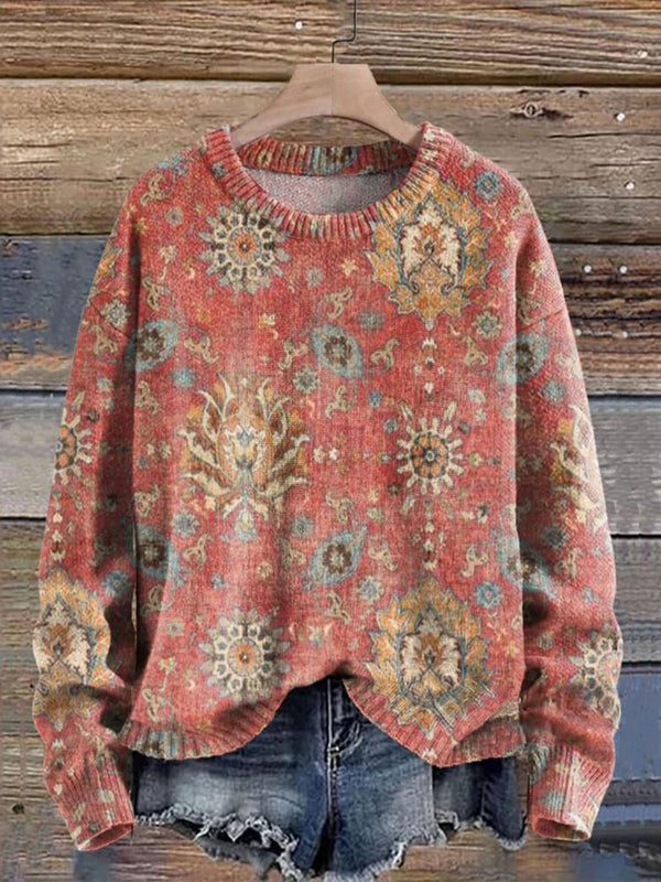 Women's Retro Ethnic Totem V-neck Casual Sweater