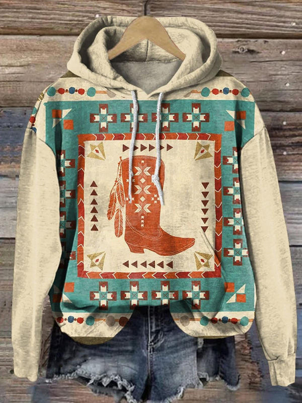 Western Cowboy Retro Long Sleeve Printed Hoodie