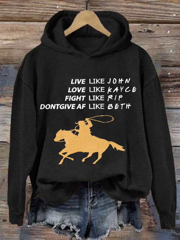 Western Cowboy Long Sleeve Printed Hoodie