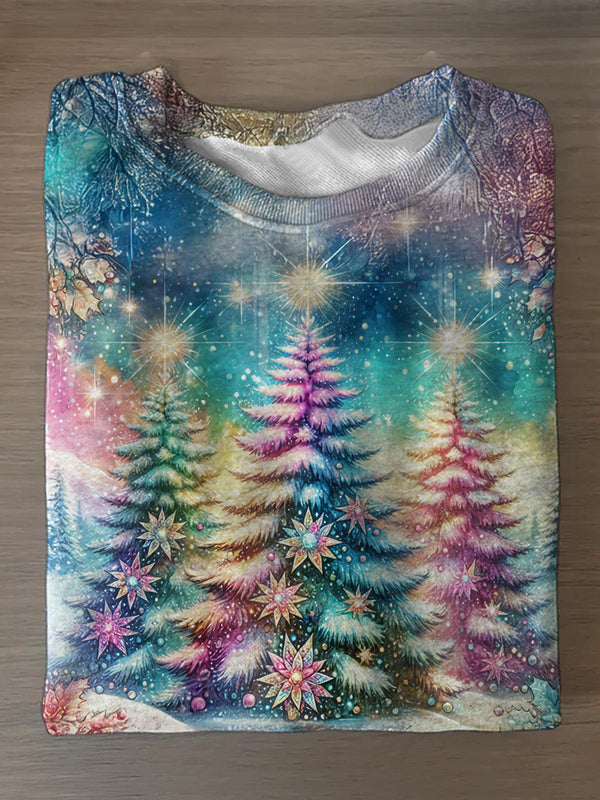 Colorful Christmas Tree Printed Long Sleeve Casual Top