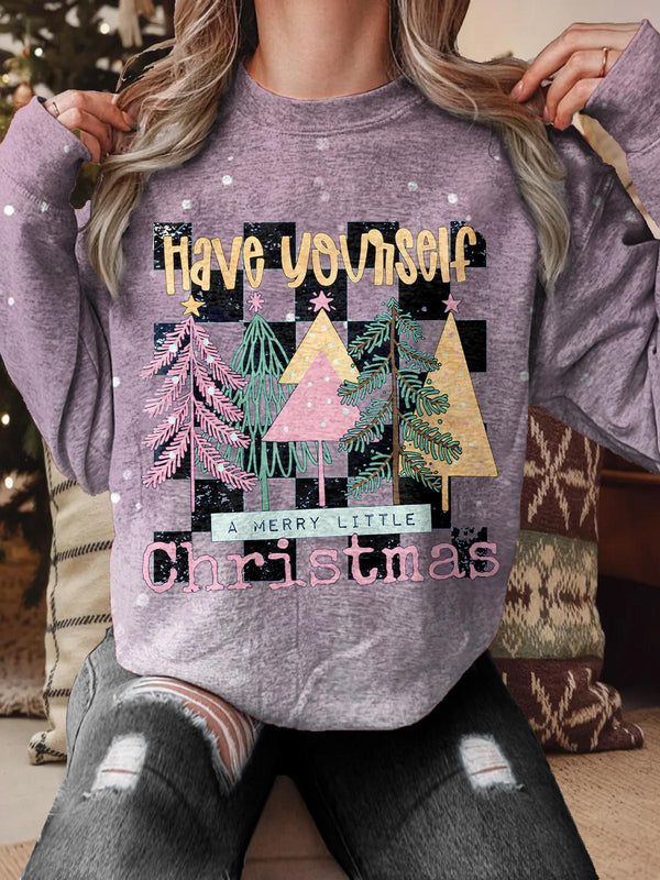 Have Yourself A Merry Little Christmas Printed Long Sleeve Casual Top