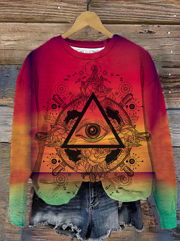 Eye Pyramid Printed Long Sleeve Casual Top