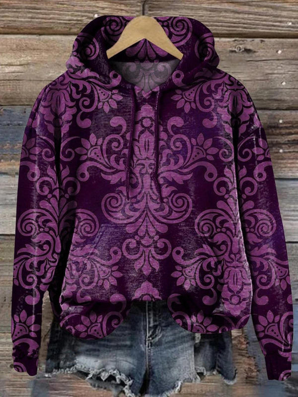 Retro Totem Purple Long Sleeve Printed Hoodie