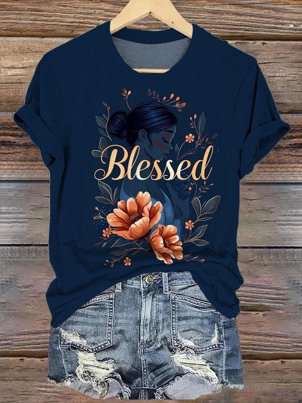 Women's Blessed Print Crew Neck T-shirt