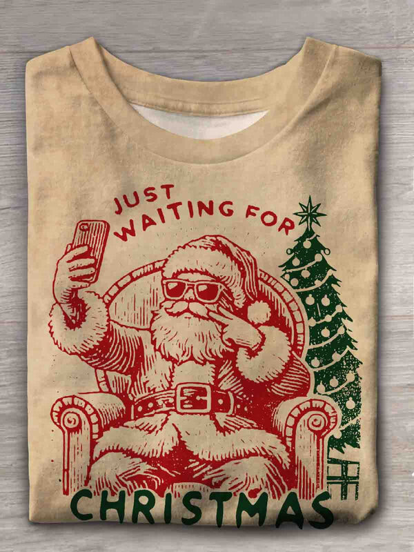 Just Waiting For Christmas Santa Crew Neck T-shirt