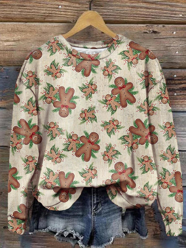 Women's Christmas Cute Cookies Retro Print Long Sleeve Top