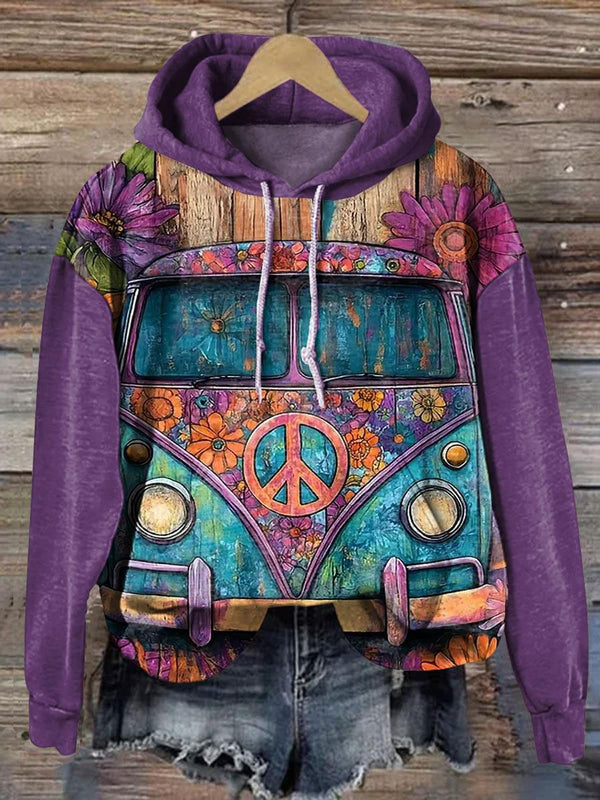 Hippie Peace Sign Long Sleeve Printed Hoodie