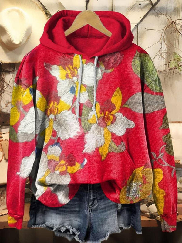 Iris Flower Long Sleeve Printed Hoodie