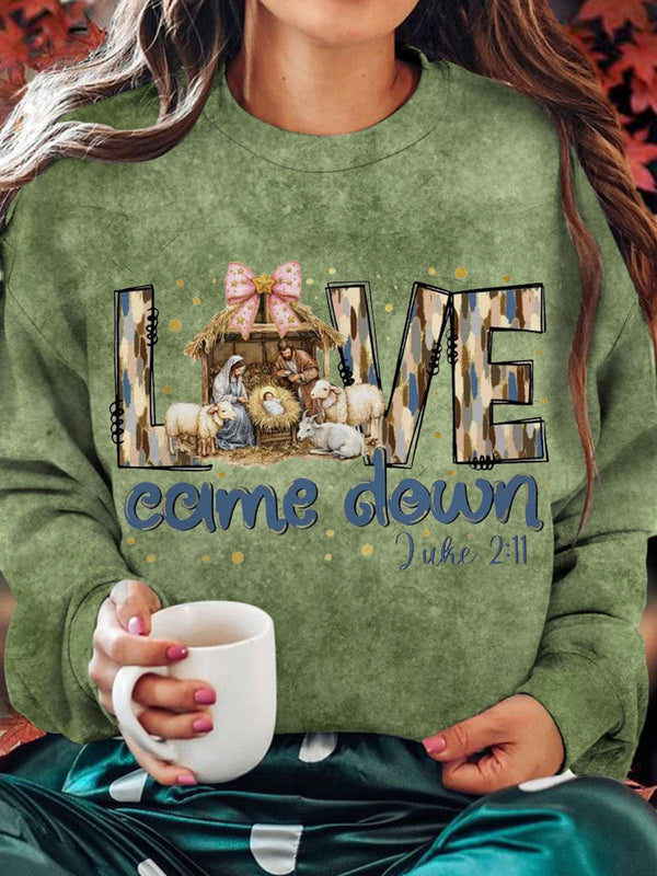 Love And Faith At Christmas Printed Long Sleeve Casual Top