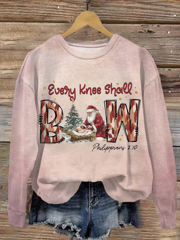 Every Knee Shall Bow Printed Long Sleeve Casual Top