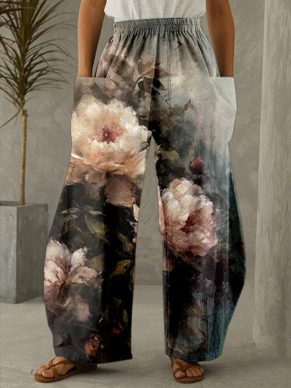 Women's Vintage Flower Art Print Casual Pants