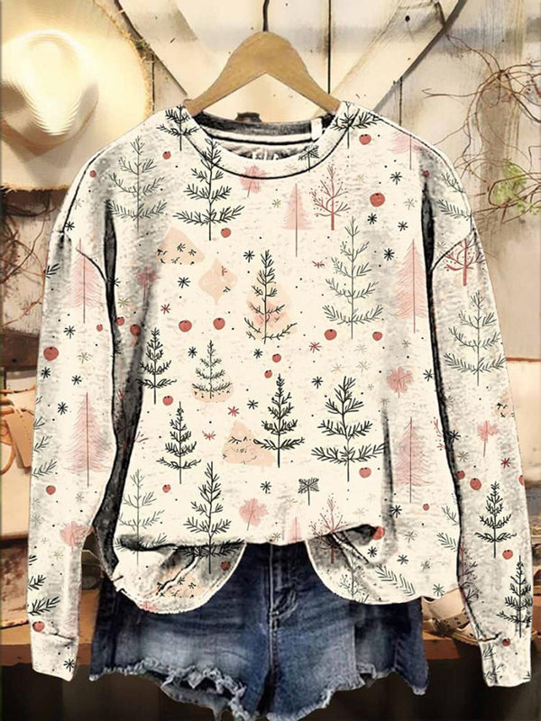 Christmas Tree Retro Printed Long Sleeve Casual Top