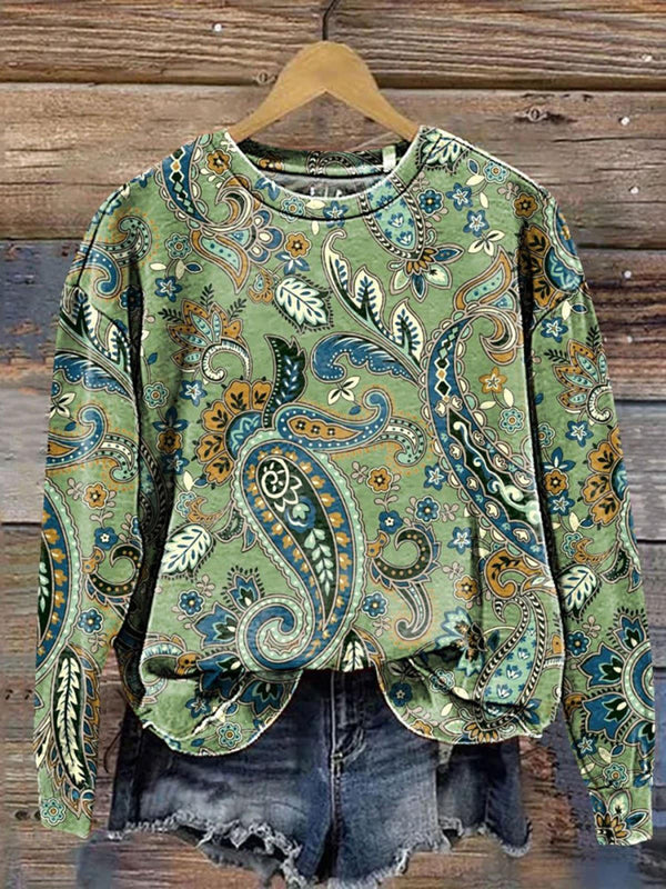 Paisley Pattern Art Print Long Sleeve Casual Top