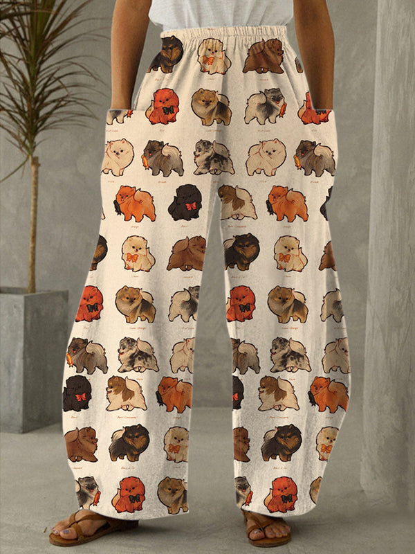 Cute Puppy Retro Print Casual Pants