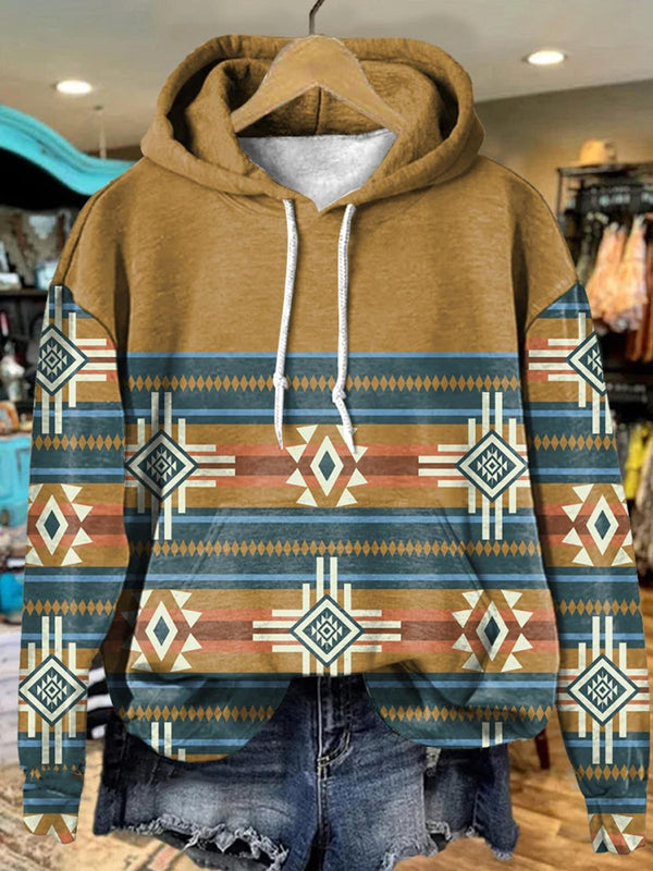 Western Retro Long Sleeve Printed Hoodie