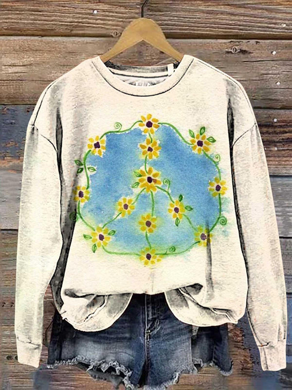 Hippie Wreath Printed Long Sleeve Casual Top